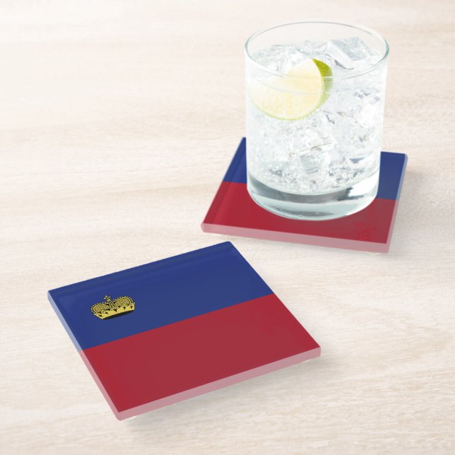 Dessous-de-verre En Verre Drapeau du Liechtenstein (Incliné)