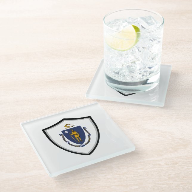 Dessous-de-verre En Verre Drapeau du Massachusetts (Incliné)