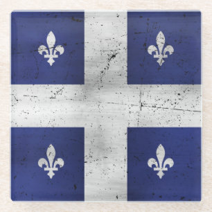 Dessous-de-verre En Verre Drapeau du Québec style grunge érodé