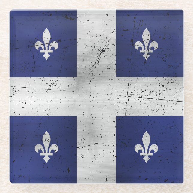 Dessous-de-verre En Verre Drapeau du Québec style grunge érodé (Devant)