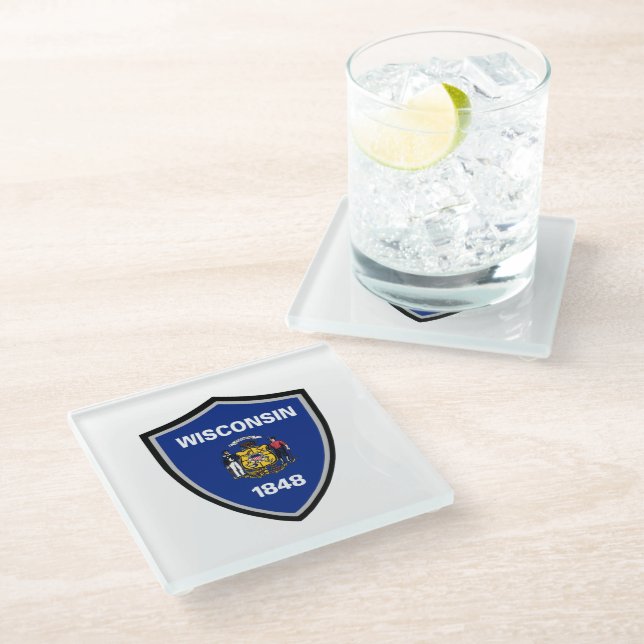 Dessous-de-verre En Verre Drapeau du Wisconsin (Incliné)