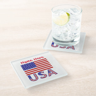 Dessous-de-verre En Verre Drapeau États-Unis d'Amérique USA Personnalisation