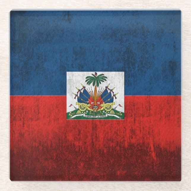 Dessous-de-verre En Verre Drapeau grunge du Haïti (Devant)