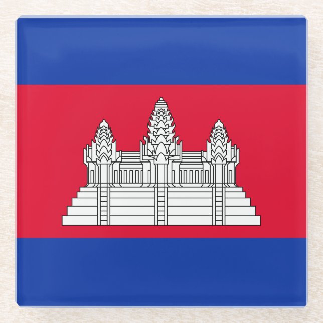 Dessous-de-verre En Verre Drapeau patriotique du Cambodge (Devant)