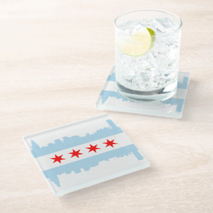 Dessous-de-verre En Verre Drapeau unique d'horizon de Chicago