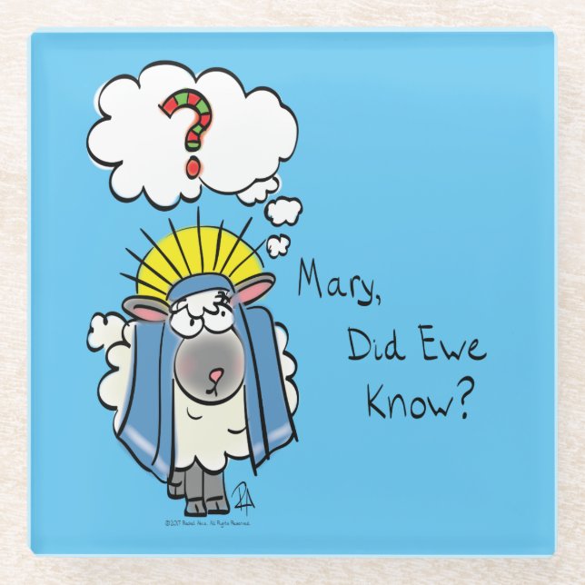 Dessous-de-verre En Verre Drôle Christian Noël mignon Mouton Dessin (Devant)