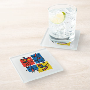 Dessous-de-verre En Verre Drôle de motif d'art abstrait Axolotl Piet Mondria