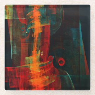 Dessous-de-verre En Verre Eau Orange Rouge Bleu moderne Art Abstrait Motif
