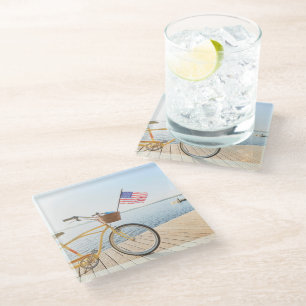 Dessous-de-verre En Verre Eau Vélo au bord du lac