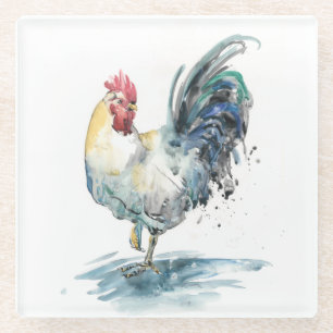 Dessous-de-verre En Verre Éclaboussure de coq - aquarelle