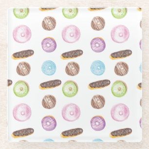 Dessous-de-verre En Verre Éclairs Donuts Aquarelle Amusant Caprice Sucré