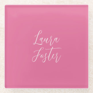 Dessous-de-verre En Verre Écriture manuscrite Nom élégant Couleur rose