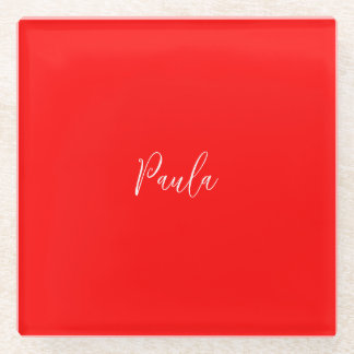 Dessous-de-verre En Verre Écriture manuscrite Nom élégant Couleur rouge Plai