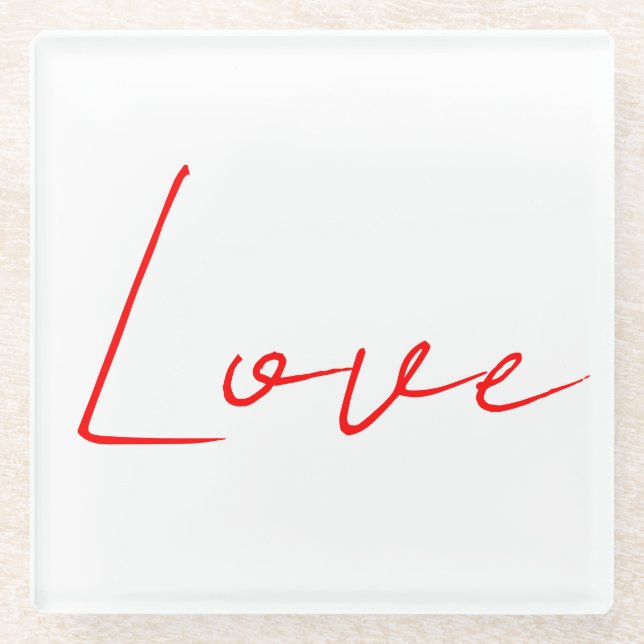 Dessous-de-verre En Verre Écriture Mariage tendance White Red Love Nom (Devant)