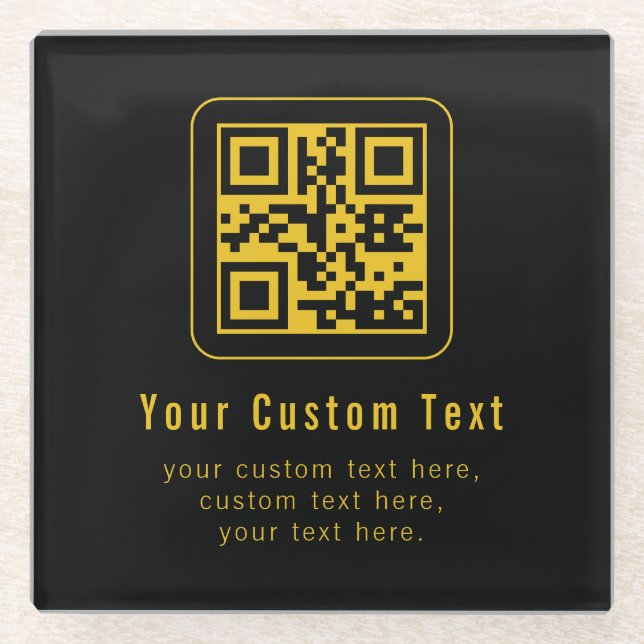 Dessous-de-verre En Verre Editable QR Code & Text Template | Black & Gold (Devant)