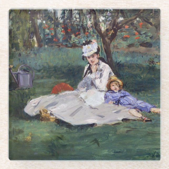 Dessous-de-verre En Verre Edouard Manet - La famille Monet dans son jardin (Devant)