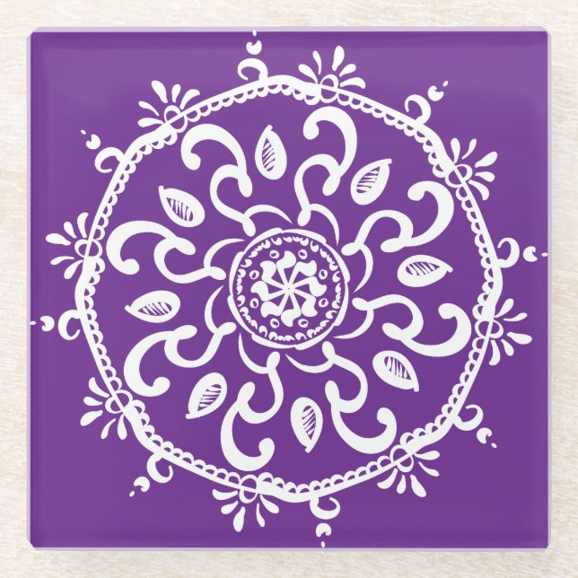 Dessous-de-verre En Verre Eggplant Mandala (Devant)
