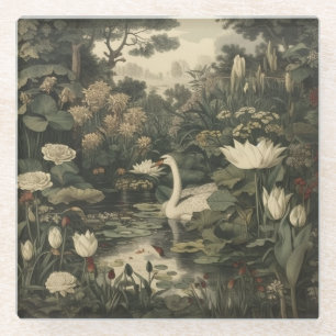 Dessous-de-verre En Verre Élégance botanique - Le cygne dans la forêt