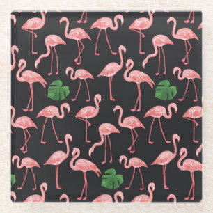 Dessous-de-verre En Verre Élégance Flamant rose : Fusion Monstera Vintage.