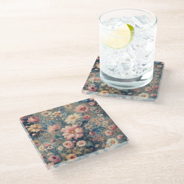 Dessous-de-verre En Verre Élégance Florale (Incliné)