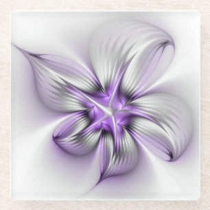 Dessous-de-verre En Verre Élégance florale Art fractal violet abstrait moder