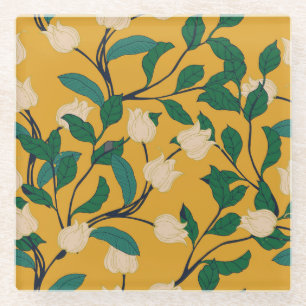 Dessous-de-verre En Verre Élégance florale : motif vintage feuillu.