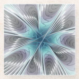 Dessous-de-verre En Verre Elégance Moderne Bleu Gris Blanc Fractage Art Flow