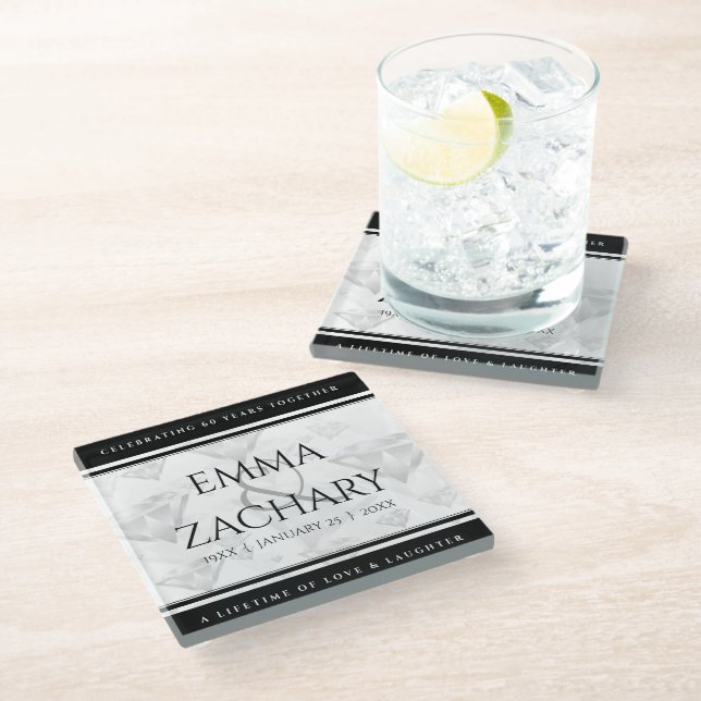 Dessous-de-verre En Verre Élégant 60ème 75ème anniversaire de Mariage de dia (Incliné)