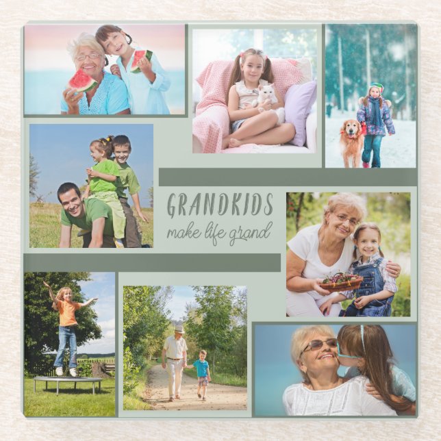 Dessous-de-verre En Verre Élégant 8 Collage de photos Grand-parents vert (Devant)