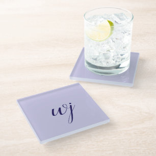 Dessous-de-verre En Verre Élégant bleu personnalisé lettrage initiales