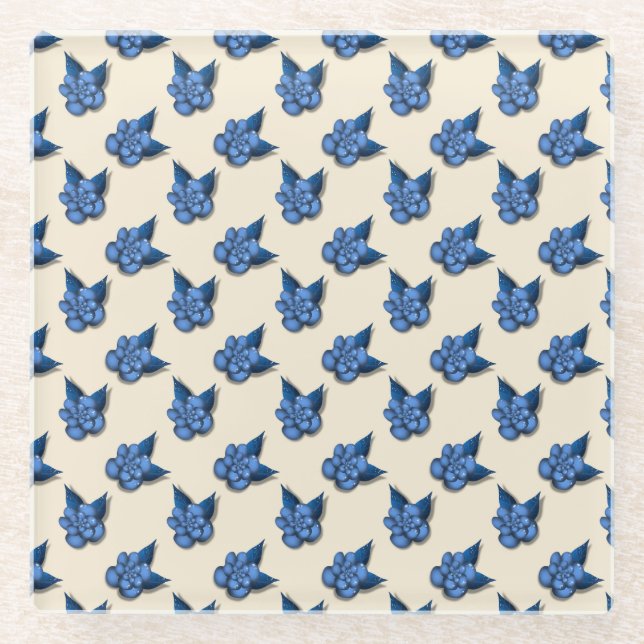 Dessous-de-verre En Verre Elegant Blue Botanical Floral Pattern Notebook Vin (Devant)