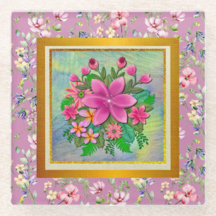 Dessous-de-verre En Verre Élégant bouquet de fleurs botaniques à l'aquarelle