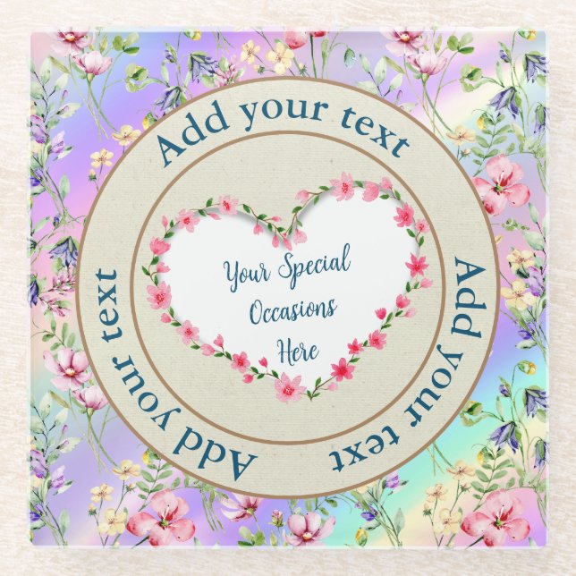 Dessous-de-verre En Verre Elégant cadre de coeur floral : pour chaque occasi (Devant)