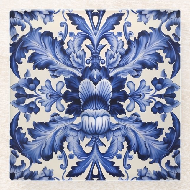 Dessous-de-verre En Verre Élégant Chic Delware Blue Flower (Devant)