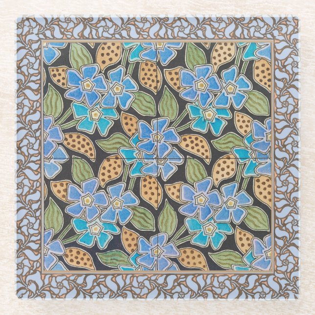 Dessous-de-verre En Verre Élégant Fleur Bleu Périwinkle Floral Classic (Devant)