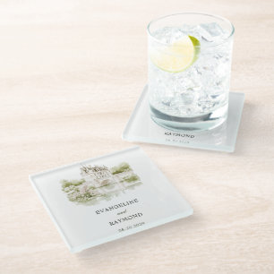 Dessous-de-verre En Verre Élégant mariage dans un jardin de manoir à l'aquar