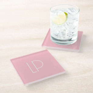 Dessous-de-verre En Verre Élégant minimaliste moderne initial sur rose paste