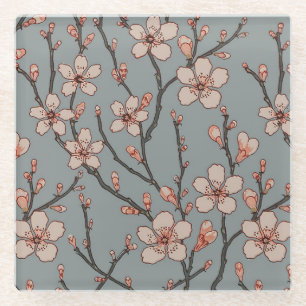 Dessous-de-verre En Verre Élégant Motif Fleur rose Douce Fleur Fleur de Ceri