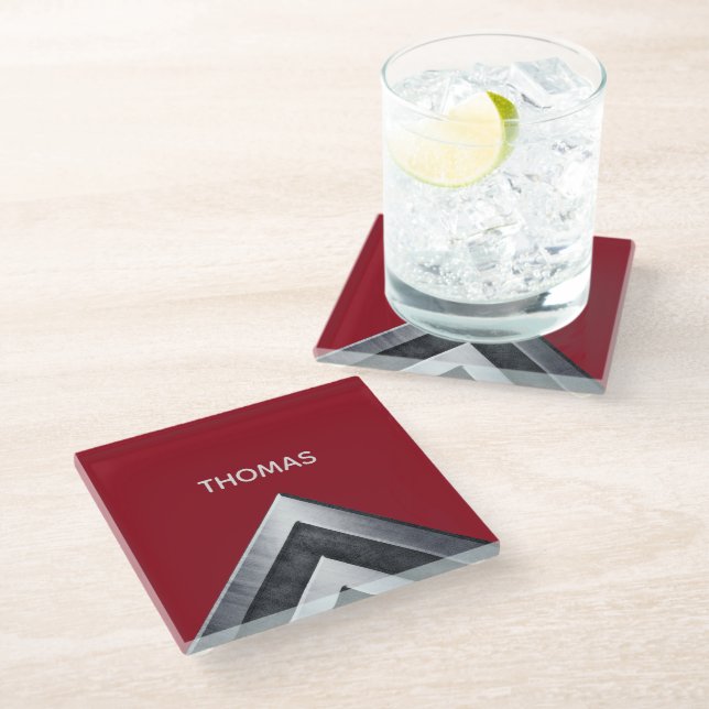 Dessous-de-verre En Verre Élégant Motif métallique Monogrammé (Incliné)