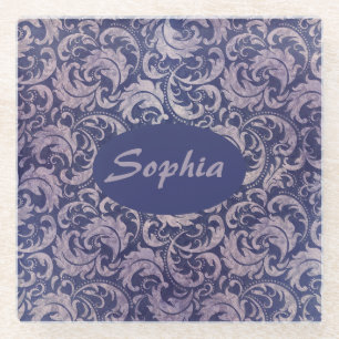 Dessous-de-verre En Verre Élégant motif Vintage pourpre damassé