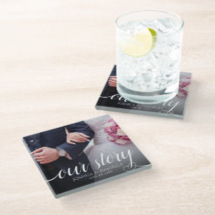 Dessous-de-verre En Verre Elegant Notre Histoire Mariage photo manuscrit