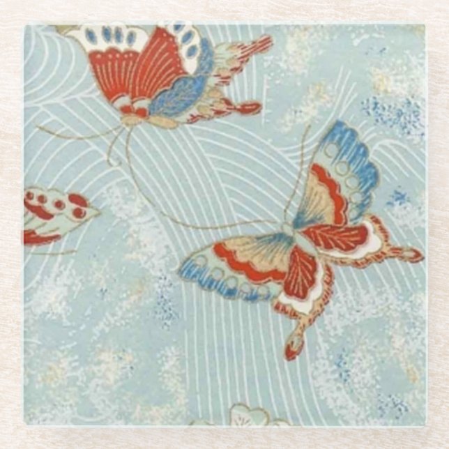 Dessous-de-verre En Verre Élégant Papillons Origami Washi Japonais (Devant)