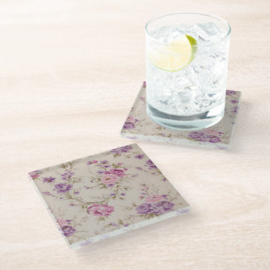 Dessous-de-verre En Verre Élégant Pastel Rose & Purple Garden Blooms