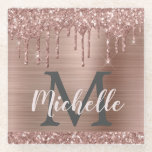 Dessous-de-verre En Verre Élégant Rose Rose Parties scintillant Gold Drivers<br><div class="desc">Elégante, rose parties scintillant or goutte nom et monogrammed dessous de verre en verre. Ce design présente des parties scintillant d'or rose gouttes sur l'arrière - plan de faux métal rose avec monogramme personnalisé initiale et le modèle de texte de prénom. Un cadeau féminin parfait. Veuillez noter que ce design...</div>