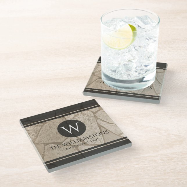 Dessous-de-verre En Verre Elégant Sepia Toned Cracked Stones (Incliné)