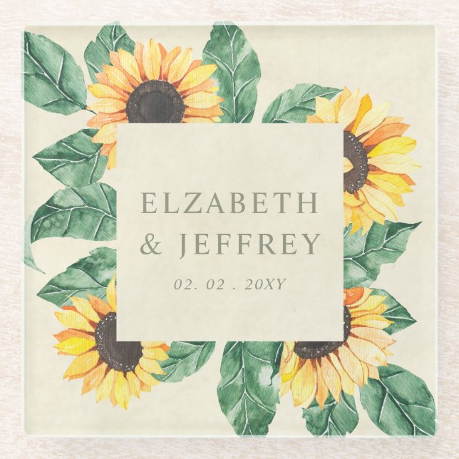 Dessous-de-verre En Verre Elegant Sunflowers Garden Floral Wedding (Devant)