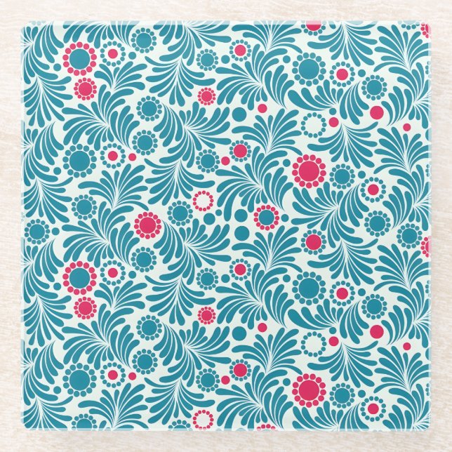 Dessous-de-verre En Verre Elegant Teal and Magenta Foliage Pattern (Devant)