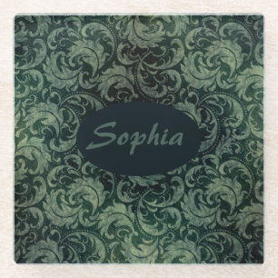 Dessous-de-verre En Verre Élégant vert vintage damassé motif floral