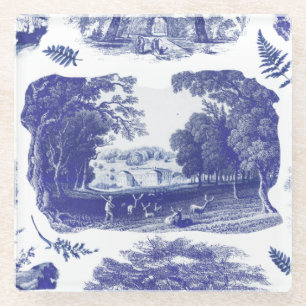 Dessous-de-verre En Verre Elégant Vintage Bleu Pays Pastorale Toile Verre
