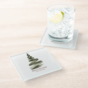 Dessous-de-verre En Verre Elégante aquarelle d'arbre vert de Noël
